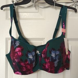 Floral Underwire Bra - Green and Pink